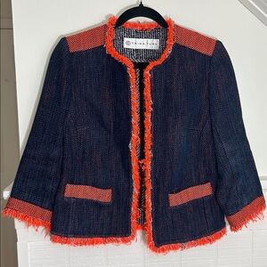 Trina Turk Mitra Pop Tweed Jacket Navy & Orange, silk cotton, fits like small
